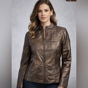 Chico's Size 0 EUC Women's Brown Crocodile-Embossed Jacket PTP 20